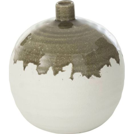 Vase rond en poterie vert olive et blanc - vert olive et blanc (1/4)