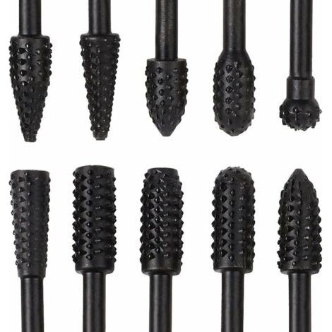 QORVA-10 Pcs Fraise Metal Noir 6.3mm 1/4 Antirouille Acier Carbure De Tungstène Set Râpe Forets Fraises Rotatives En Outils Pour Bois  Sculpture Faire Modèle Polir Bricolage
