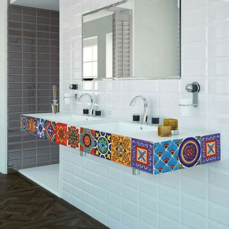 24 PièCes SéRies Auto-AdhéSif MosaïQue Brique Tuile 3D Autocollant Cuisine Salle de Bain Stickers Muraux -10X10Cm (1/5)