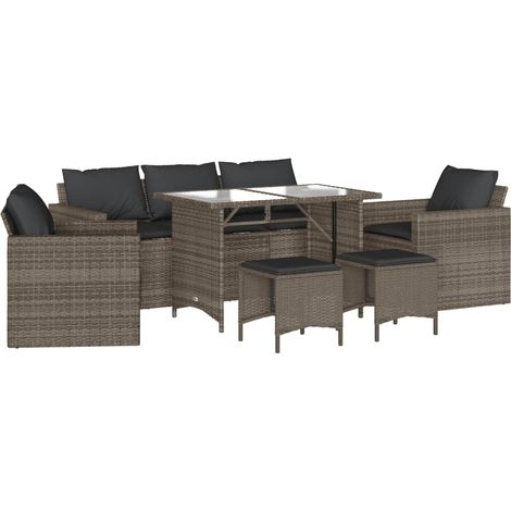Vidaxl – Salon de jardin 6 pcs – Résine tressée gris avec coussins épais – Table en verre trempé – Cadre acier robuste – Capacité 110 kg par siège (1/5)
