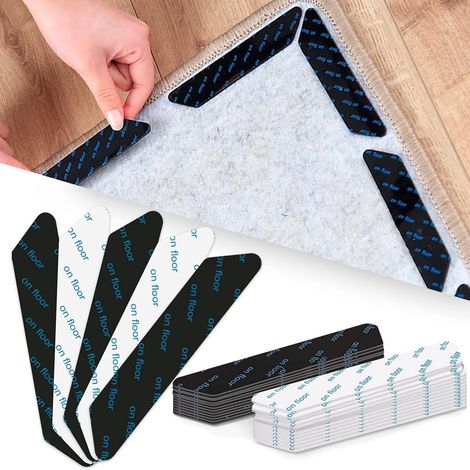 Grippe Tapis - Antidérapant Double Face - Pour Sol Dur et Moquette - 24 Pièces (12 Noir + 12 Blanc) - 130 x 25 x 2 mm (1/2)