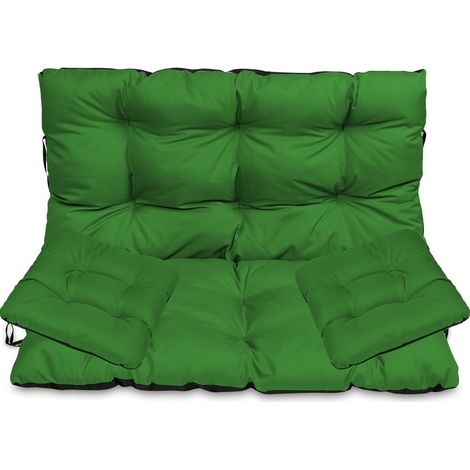 Ensemble de coussins pour banc de jardin, terrasse, mobilier, vert, 120 x 60 x 50 cm + 2 x 45 x 45 cm, extérieur, imperméable, pour fauteuil à bascule, palettes, banc, Superkissen24 (1/5)