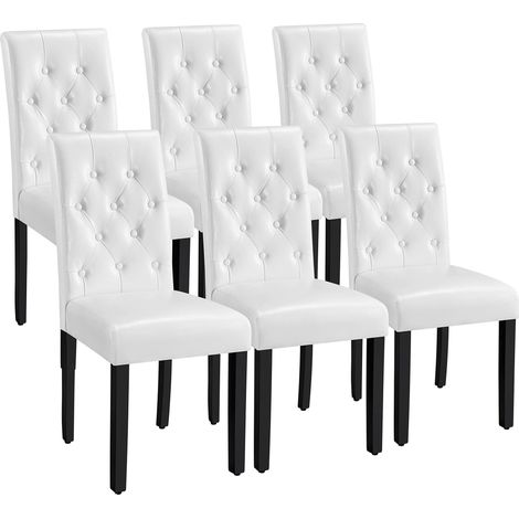Chaises de Salle à Manger Lot de 6 Chaises de Salon en Similicuir Pieds en Bois Massif de Chêne Chaise de Chambre Assise Rembourrée et Confortable pour Maison Bureau Cuisine Bar Blanc (1/5)