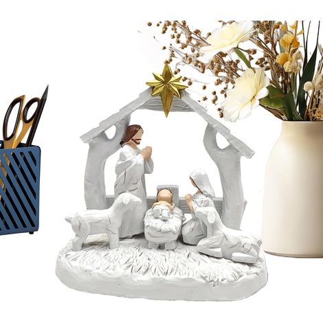 Scène De La Nativité De Noël Décor De La Naissance De Jésus En Résine  Petites Figurines De La Nativité Décorations De Table De Noël Pour Intérieur Bureau Étagère Chambre Salon Bureau Ferme (1/5)