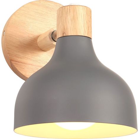 Applique Murale Interieure Rétro Lampe Murale Réglable En Bois Métal E27 Applique Murale Vintage Pour Salon Chambre Salle De Bain (Gris) (1/5)