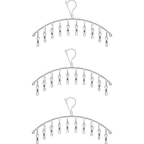Kit de séchage 3 pièces en acier inoxydable (avec 10 pinces) pour sécher les chaussettes, les sous-vêtements et les petits objets (1/5)