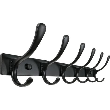 Accroche Torchon et Manteau Sans Perçage Crochet de Porte Noir en Aluminium à 6 Têtes pour Cuisine et Bain (1/5)