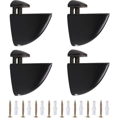 Lot de 4 supports pour étagère en verre - Noir - Pour étagères en verre et sols en bois de 2 à 22 mm - Pince en verre en alliage de zinc - Support de miroir pour salon, salle de bain et cuisine (1/5)