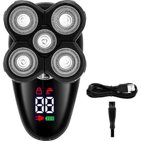 Rasoir électrique pour homme, rasoir pour crâne chauve, écran LED, tondeuse à barbe et poils du nez, brosse nettoyante pour le visage (2 pièces) (1/5)