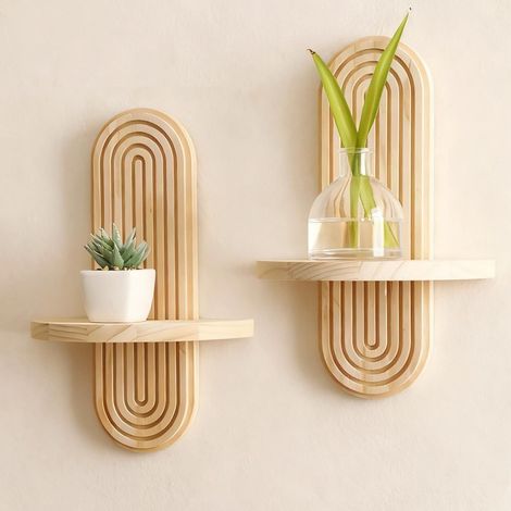 Set mit 2 böhmischen Wandregalen – handgefertigte, schwebende Regale aus Massivholz, Regenbogenbogen-Design, dekorative Aufbewahrung für kleine Gegenstände (1/5)