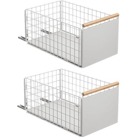 2 pièces tiroir coulissant cuisine, Organiseur de tiroirs profonds avec glissières de tiroir et poignée en bois, Ttélescopique à tirer en métal pour armoires de cuisine Organiseur - 40x24×19.5CM (1/5)