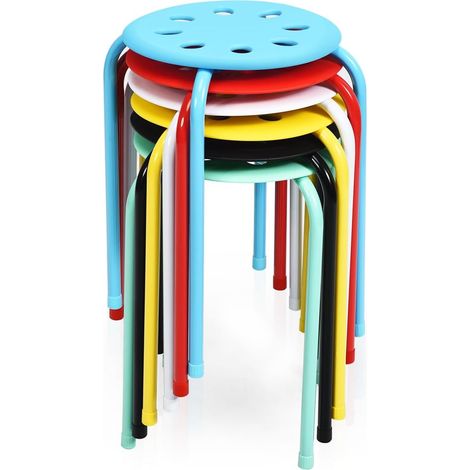 Costway – Lot de 6 tabourets empilables ronds – Hauteur d'assise 44,5 cm – Structure en métal renforcé – Pour enfants et adultes – Multicolore (1/5)