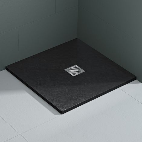 Mai & Mai Receveur de Douche Antidérapant Bac à Douche Gris Noir Mat en Résine Marbre Artificielle 80x80x3cm Carré Géo9 (1/5)