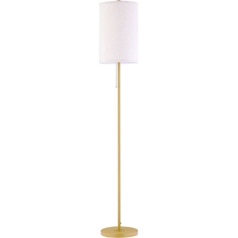 Lampadaire salon avec abat-jour en lin crème et pied en acier, interrupteur à chaînette, douille E27 (1/5)