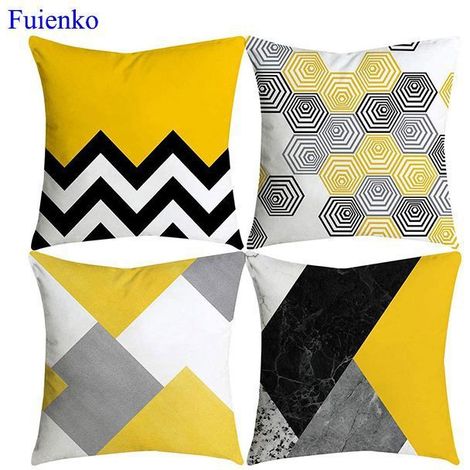 Housses de coussin - FUIENKO - 45x45cm - Jaune - 4 pièces - Fermeture éclair invisible (1/5)