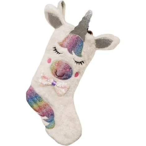 Calcetín navideño de unicornio, poliéster, estampado festivo, 30x50 cm, decoración del hogar (1/5)