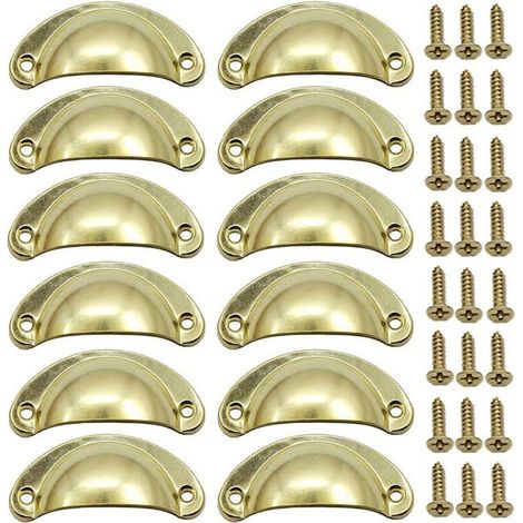 12 tiradores de puerta dorados de estilo retro de 82 mm para cajón vintage con tornillos.