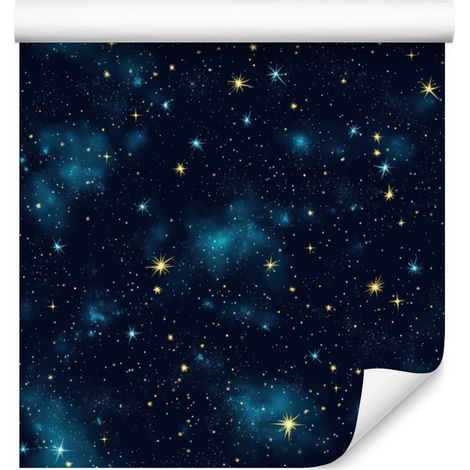Carta da parati effetto galassia ad acquerello, blu navy, turchese e marrone, 50x1000 cm (1/5)