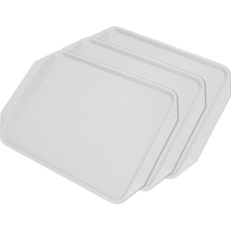 Set aus 3 dicken, farbigen rechteckigen Tabletts mit Griffen, weiß, für Hotels, chinesische Restaurants, Selbstbedienungs- und Schnellimbissbetriebe. (1/5)