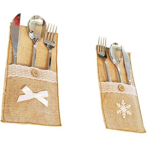 8 pièces de housses pour couverts de Noël, pochettes à couverts de Noël, décorations de centre de table de Noël, sacs à couverts de Noël en toile de jute, sacs pour couverts contenant couteaux et four (1/5)