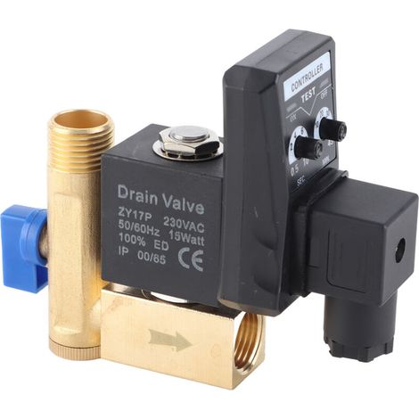 Automatic timed electronic drain valve G1/2 DN15 for air compressor condensate (AC230V) (1/5)