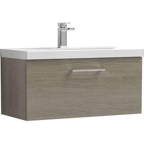 Nuie Arno Wall Hung 1-Drawer Vanity Unit with Basin-1 800mm Wide - Solace Oak Woodgrain (1/5)