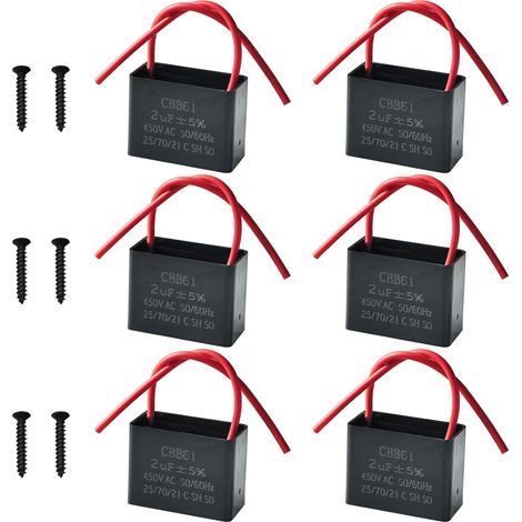Lot de 6 Condensateurs CBB61 450V 2.0 µF AC 50/60 Hz Climatiseur Ventilateur Moteur Condensateur de Marche Démarrage pour Ventilateur de Plafond, Hotte (1/5)