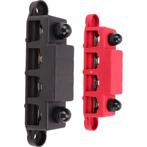 Bloc de distribution électrique 4 bornes noir et rouge, 2 pièces, avec couvercle, pour bateau, camping-car, voiture et yacht, vis 3/8 pouce. (1/5)