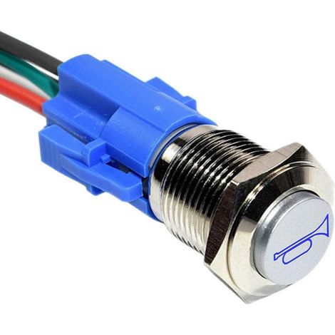 Acier Inoxydable 19mm Momentané Interrupteur à Bouton Poussoir 12V 5A Interrupteur à Bascule de Voiture Etanche Métal Klaxon Commutateur avec Prise de Fil Bleu Lumière (1/5)