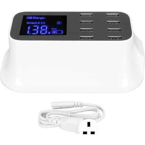 Station de charge USB 8 ports avec écran LED, charge rapide pour smartphones, tablettes et autres appareils multiples, prise UK 100-240V. (1/5)