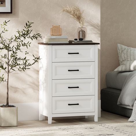 Cómoda Dormitorio Estrecho y Alto con Encimera Efecto Madera Cajonera para Espacios Pequeños 60x35x87 cm Blanco (1/5)