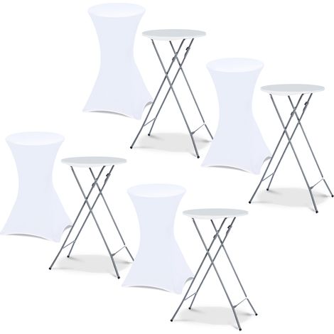 Idmarket – Lot de 4 tables hautes pliantes 105 cm – Plateau en polyéthylène haute densité 60 cm – Housses blanches lavables – Structure en acier anti-rouille