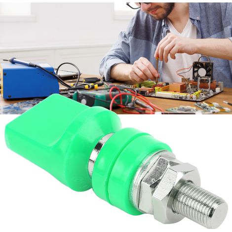 Bornier en laiton de 4 mm, bornier M10 haute intensité avec capuchon plat et connecteur à l'extrémité, référence 50019, vert (1/5)