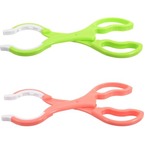 Pinza multifuncional para biberones resistente al calor, juego de 2 piezas, verde y rosa, material seguro, desmontable y antideslizante, para líquidos calientes.