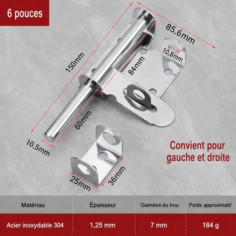 Verrou de porte robuste en acier inoxydable 304 6 pouces sans vis 304 6 réf 6830 16 × 9 × 5 cm 200 g – Livraison gratuite