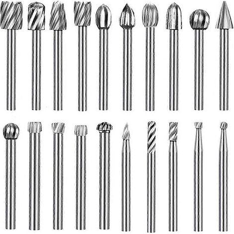 Kit de 20 fraises rotatives en acier rapide pour le chanfreinage et la gravure (1/4)