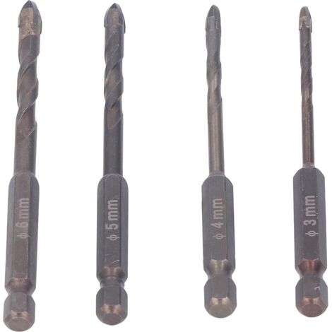Ensemble de 4 forets à maçonnerie (3 mm, 4 mm, 5 mm, 6 mm) pour le perçage du béton, des carreaux, de l'ardoise, du verre et du plastique. (1/5)