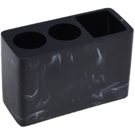 Support de brosse à dents en résine aspect marbre avec espace pour deux brosses à dents électriques et dentifrice - Noir (1/5)