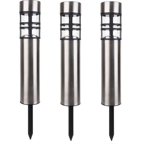 Naeve BOBBY Lot de 3 piquets solaires d'extérieur en acier, capteur crépusculaire 2800-3200 K IP44 (1/5)