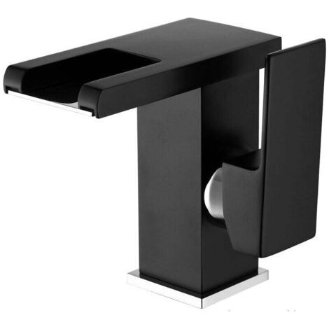 Led Cascade Robinet Lavabo Robinet Salle De Bain（Noir）, Moderne Design Élégant Laiton Doré Mitigeur Lavabo, Eau Chaude Et Froide Disponible, 3 Changements De Couleur