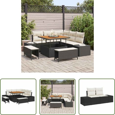 vidaXL Conjunto de sofás de jardín 8 uds. Negro ratán sintético (1/5)