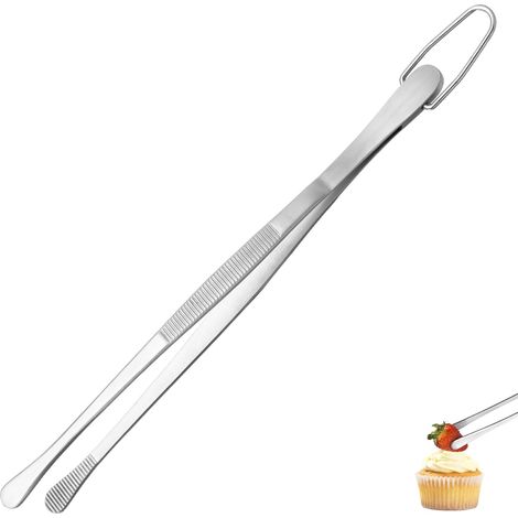 Pince de Cuisine 20 cm – Acier Inoxydable 18/8 Alimentaire, Soudure Sans Joint Robuste et Force de Pincement Améliorée – Pour Cuisson, Service, Décoration et Dressage (Embout Rond, Argenté)
