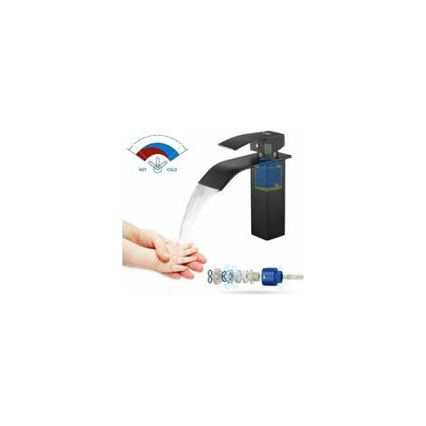 Auralum Mitigeur Robinet de Lavabo Cascade Noir Moderne Mitigeur Robinet Salle Bain pour Vasque à Poser Robinetterie Convient pour un Lavabo Encastré