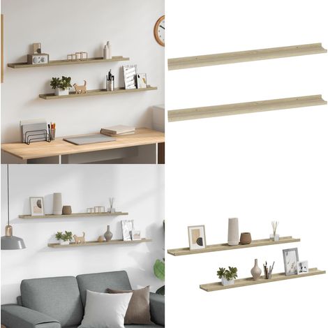 Étagères murales 2 pcs chêne sonoma 100x9x3 cm - Étagères Murales - Étagères Déco - Étagères Bois - Étagères Design - Rangement Mural - Home & Living (1/5)