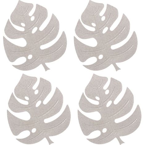 Lot de 4 dessous de plat en silicone, supports de casseroles résistants à la chaleur pour plans de travail, dessous de plat antidérapants, set de table à motif de feuilles (Blanc, 1) (1/5)