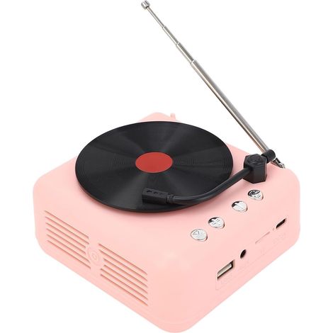 Enceinte stéréo BT5.0, design platine vinyle rétro, batterie 1200 mAh, rose (1/5)