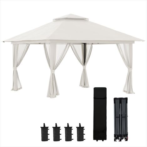 Store banne tonnelle 4 x 4 m blanc avec moustiquaires Polyester (1/5)