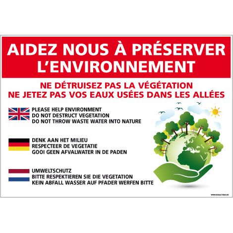 PANNEAU AIDEZ NOUS A PRESERVER L'ENVIRONNEMENT (H0322) - Adhésif - 210 x 150 mm