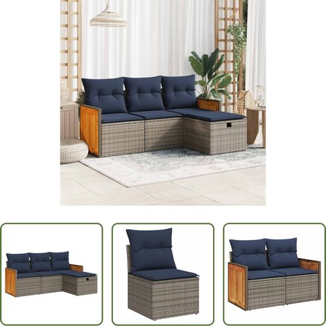 vidaXL Canapé en résine - Salon de jardin 4 pcs avec coussins gris résine tressée (1/5)