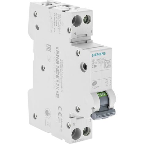 Siemens – Disjoncteur unipolaire 10A courbe C 4.5kA 230V – Protection circuits faibles puissances – Norme NF EN 60898